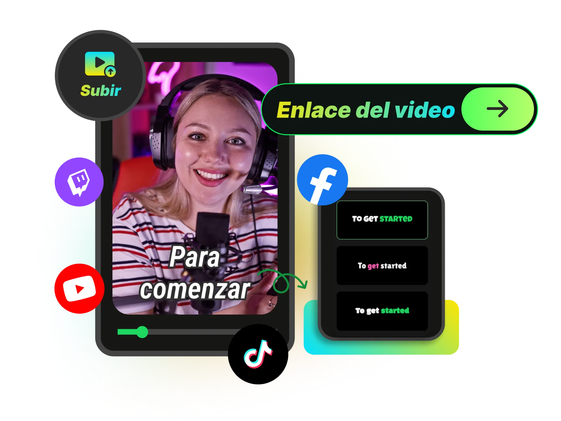 Una imagen que muestra un teléfono móvil con un video de formato corto con subtítulos animados y atractivos